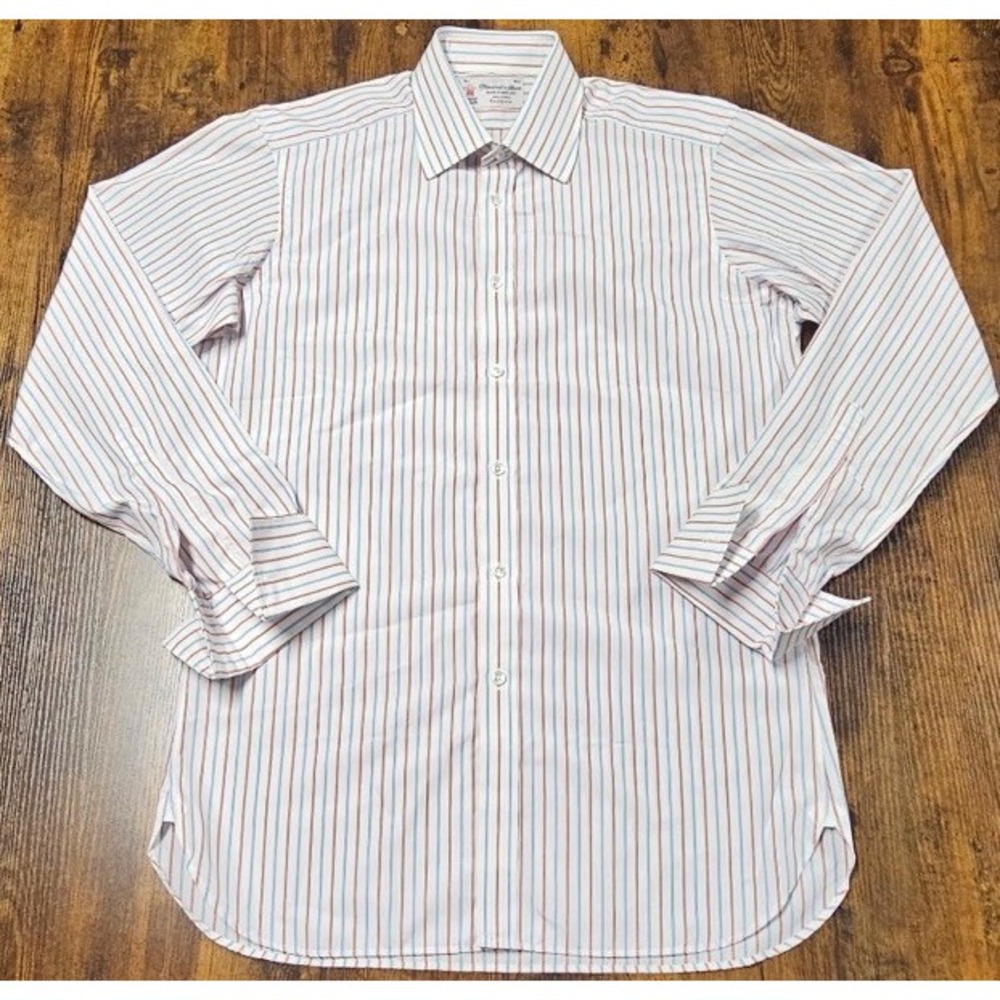 Turnbull & Asser England Cotton White Striped Long Sleeve Polo Men's Size 15.5
